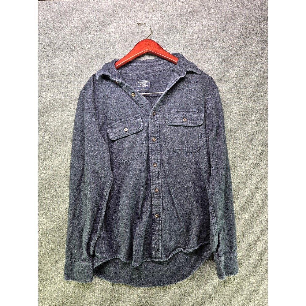 Abercrombie & Fitch Mens Large Navy Blue Button Down Flannel Shirt Long Sleeve